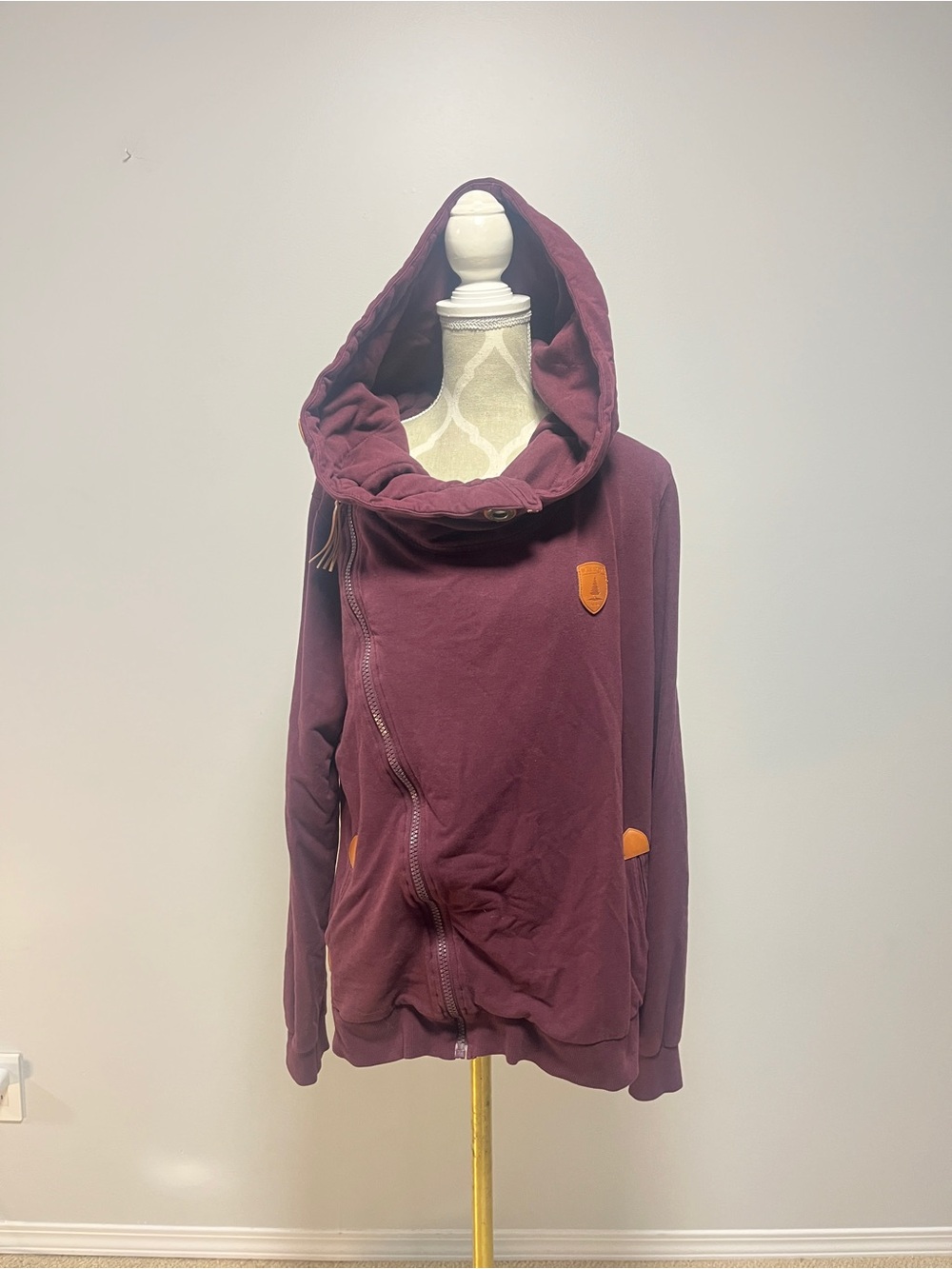 Wanakome Athena Hoodie Asymmetrical Full Zip Cowl Neck Rope String Size XL
